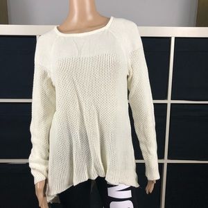 Knit Creme High Low Black Zip back Sweater